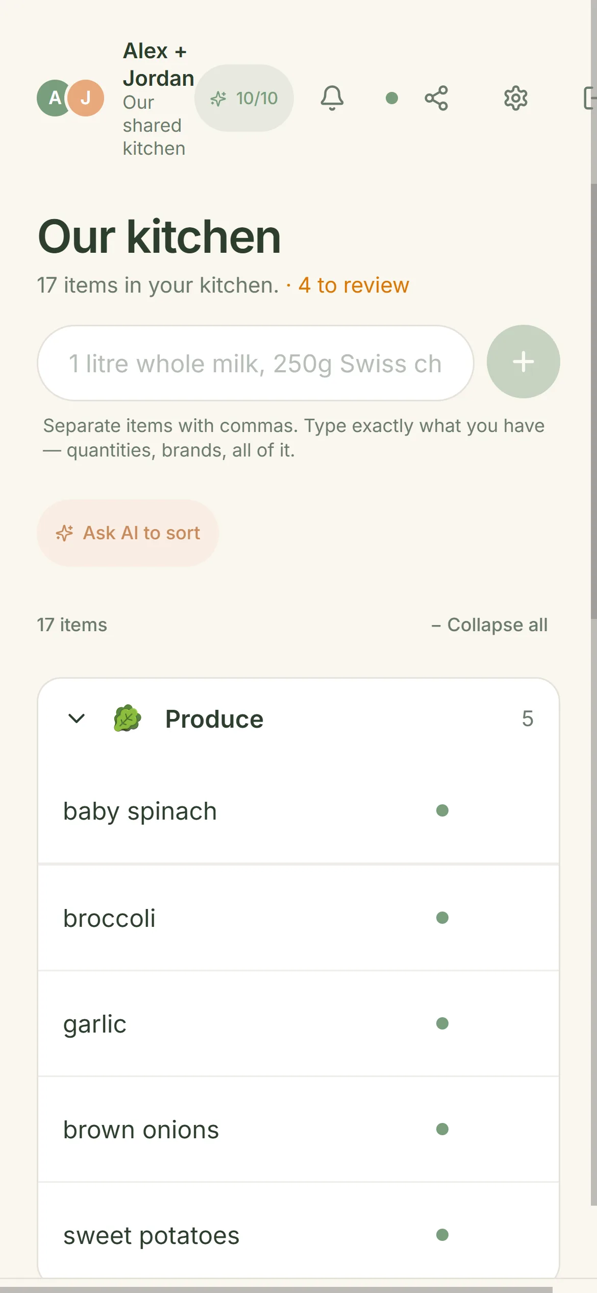CookTwo pantry with natural language input and AI sorting