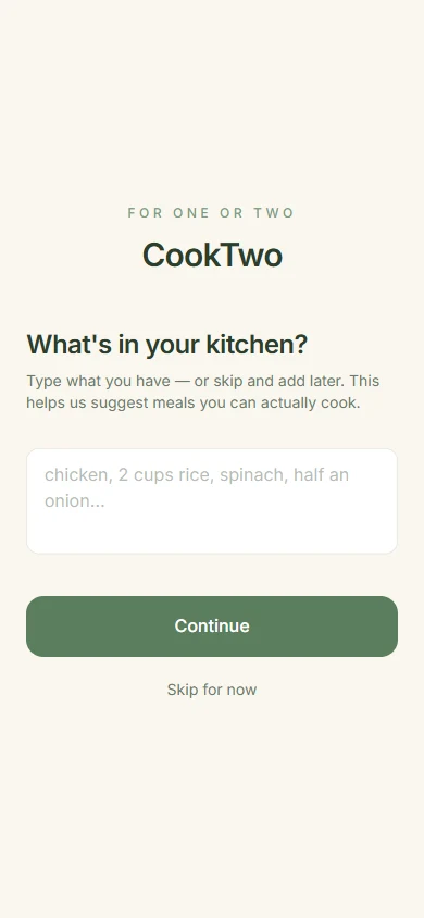 CookTwo onboarding pantry input