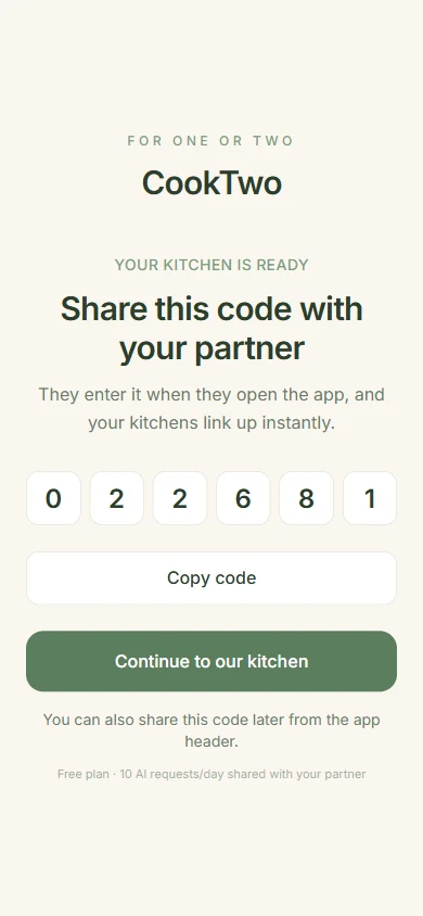 CookTwo onboarding invite code