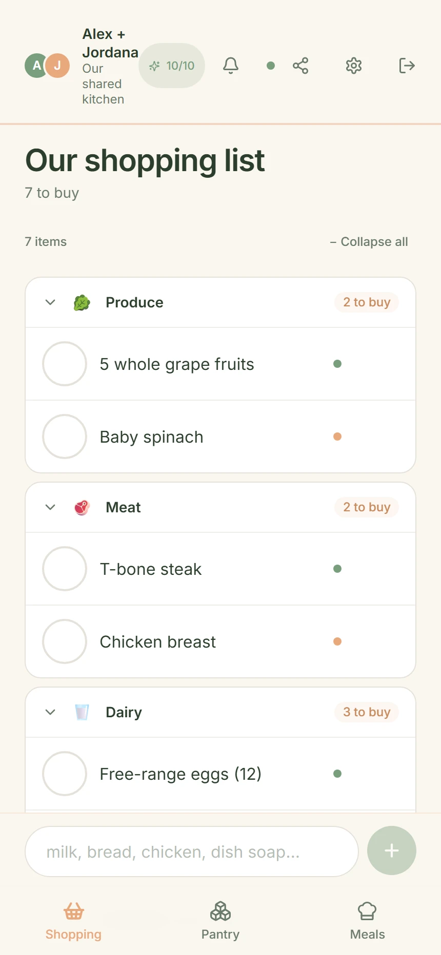 CookTwo shopping tab populated with categories