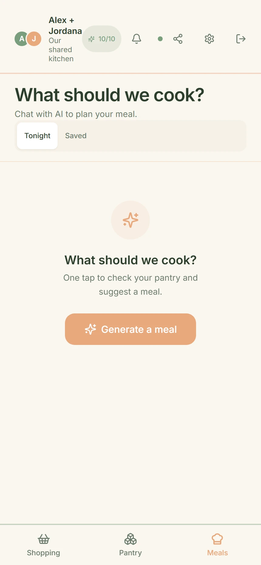 CookTwo meals tab Tonight empty state