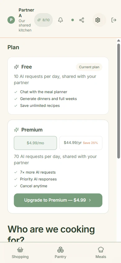 CookTwo upgrade to Premium view